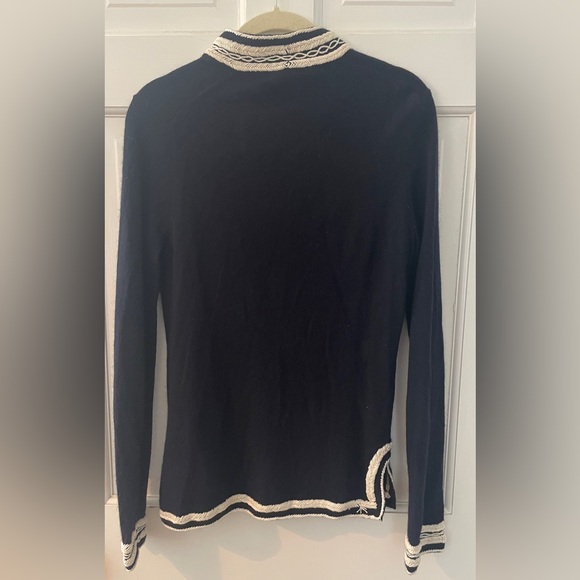 J. Crew Deep Navy Lightweight Sweater Shirt with Cream Contrast Trim - Picture 2 of 5